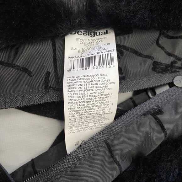 Desigual Womens Long Black Hooded Puffer Jacket Size 36 With Side Lace Details - Picture 14 of 16